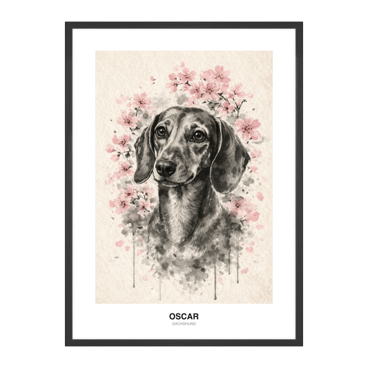 Cherry Blossom Sumi-E Pet Portrait