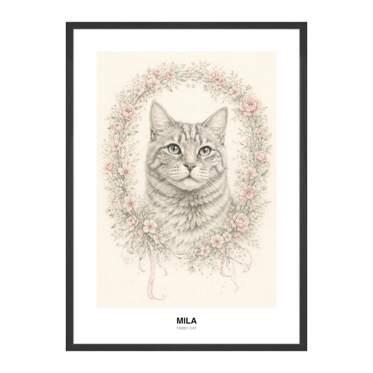 Floral Garland Botanical Pencil Pet Portrait