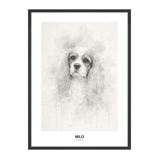 Grå Hvisken Sumi-E Pet Portrait