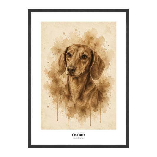 Ritratto Pet ad Acquerello Seppia Vintage