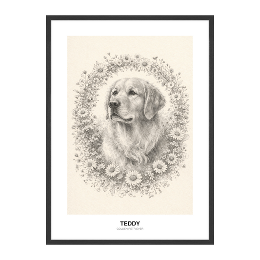 Villblomst-Krans Botanisk Blyant Pet Portrait
