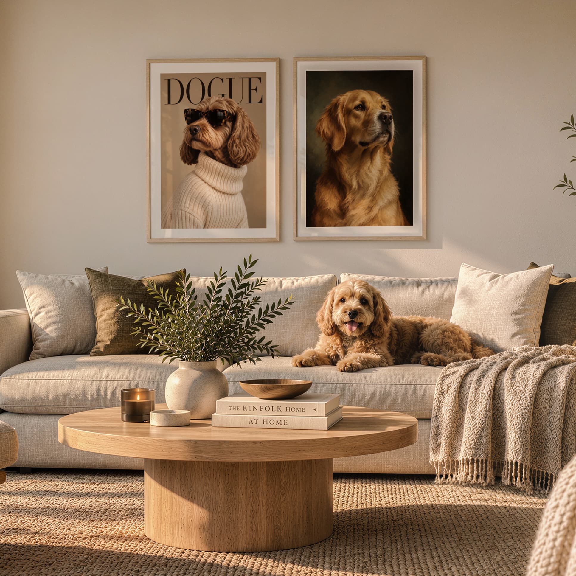 Pet portrait poster in a beautiful living room